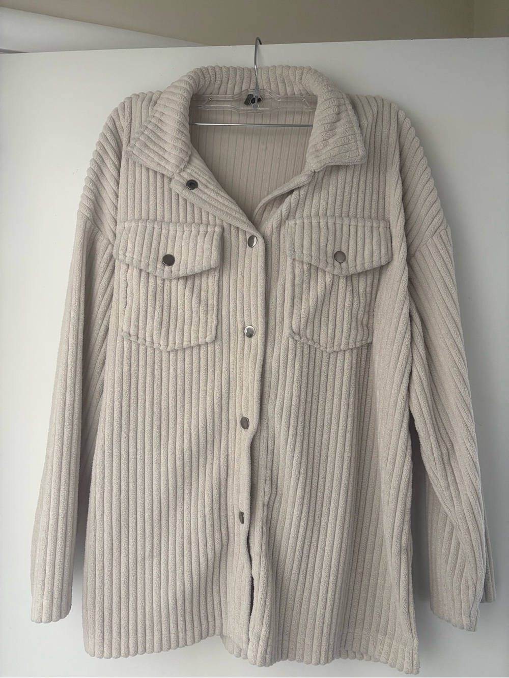 Cream Ribbed Button-Up Jacket